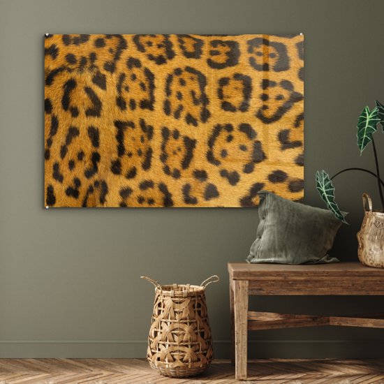 MuchoWow® Peinture sur Verre - Fourrure de Léopard - 120x80 cm - Peintures sur Verre Acrylique - Photo sur Glas