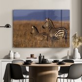 MuchoWow® Glasschilderij 120x80 cm - Schilderij acrylglas - Moeder en baby zebra - Foto op glas - Schilderijen