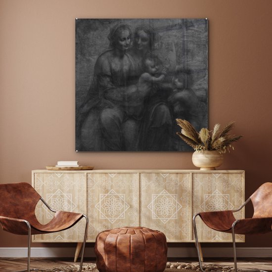 MuchoWow® Peinture sur Verre - Marie avec Enfant et Sainte Anne - Leonardo de Vinci - 90x90 cm - Peintures sur Verre Acrylique - Photo sur Glas