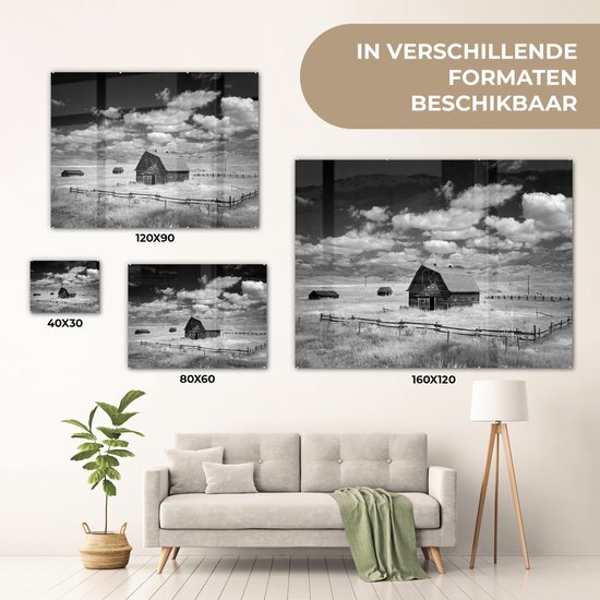 Peinture sur Verre - Amérique - Zwart - Wit - Grange - 120x90 cm - Peintures sur Verre Peintures - Photo sur Glas