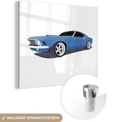 MuchoWow® Peinture sur Verre - Voiture - Blauw - Mustang - 20x20 cm - Peintures sur Verre Acrylique - Photo sur Glas