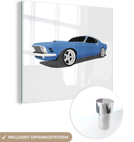 MuchoWow® Glasschilderij - Auto - Blauw - Auto - 20x20 cm - Acrylglas Schilderijen - Foto op Glas