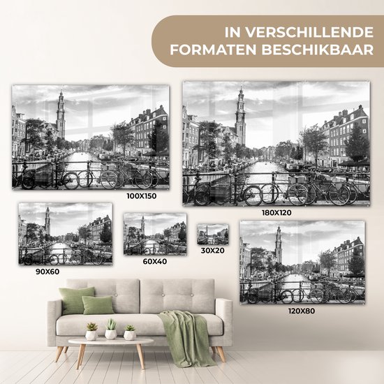 Peinture sur verre - Canal à Amsterdam - noir et blanc - 120x80 cm - Peintures sur Verre Peintures - Photo sur Glas