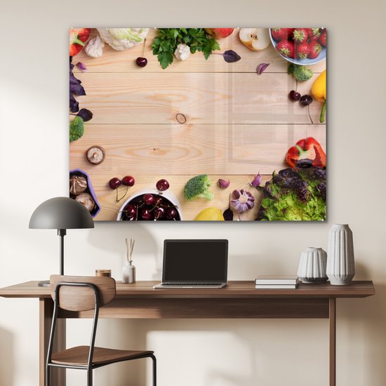MuchoWow® Peinture sur verre 120x90 cm - Peinture sur verre acrylique - Fruits - Fraises - Paprika - Cuisine - Photo sur verre - Peintures