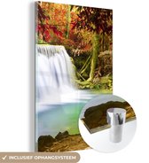 MuchoWow® Glasschilderij 80x120 cm - Schilderij acrylglas - Herfst - Waterval - Natuur - Foto op glas - Schilderijen