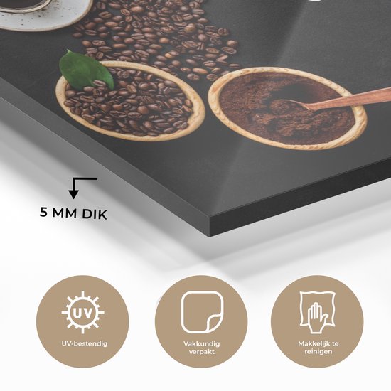 MuchoWow® Peinture sur verre 120x80 cm - Peinture sur verre acrylique - Citations - Dictons - L'heure du Coffee - Café - Photo sur verre - Peintures