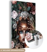 MuchoWow® Glasschilderij 40x60 cm - Schilderij acrylglas - Bloemen - Vrouwen - Make up - Foto op glas - Schilderijen
