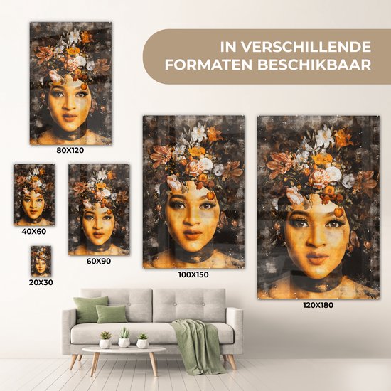 Peinture sur verre - Femmes - Fleurs - Peinture - 60x90 cm - Peintures Plexiglas