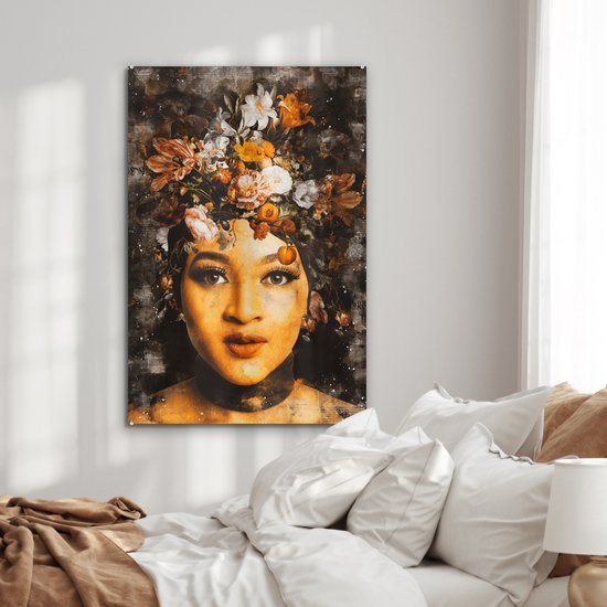 Peinture sur verre - Femmes - Fleurs - Peinture - 60x90 cm - Peintures Plexiglas