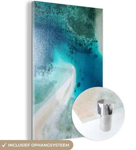MuchoWow® Glasschilderij 80x120 cm - Schilderij acrylglas - Luchtfoto van Kabira Baai met tropisch water en witte zandstranden in Okinawa - Foto op glas - Schilderijen