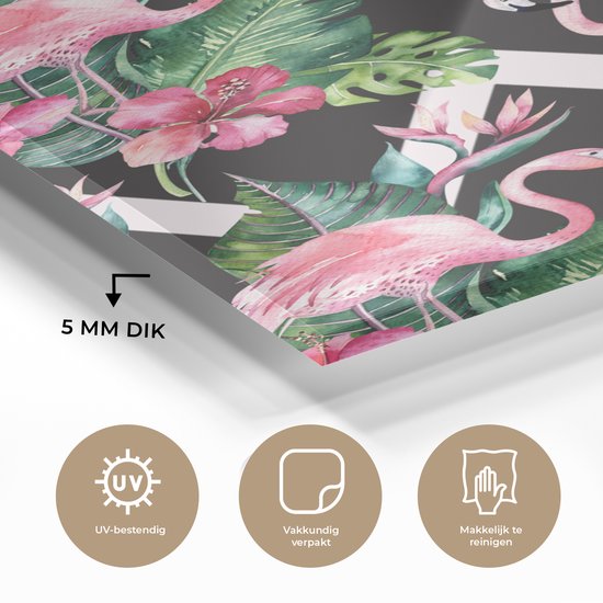 MuchoWow® Peinture sur verre 80x120 cm - Peinture sur verre acrylique - Motifs - Fleurs - Flamingo - Photo sur verre - Peintures