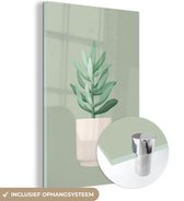 MuchoWow® Glasschilderij 60x90 cm - Schilderij acrylglas - Kamerplant - Vetplant - Bloempot - Groen - Foto op glas - Schilderijen