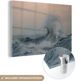 MuchoWow® Glasschilderij 90x60 cm - Schilderij acrylglas - Zee - Golf - Water - Foto op glas - Schilderijen
