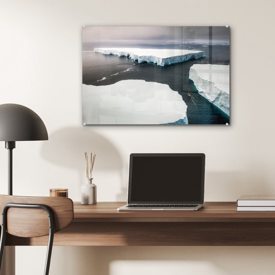 MuchoWow® Peinture sur Verre - Banquises dans l'eau près de l'Antarctique vue à vol d'oiseau - 60x40 cm - Peintures sur Verre Acrylique - Photo sur Glas