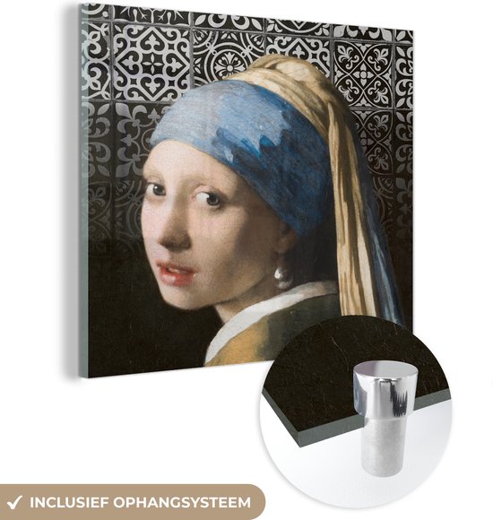 MuchoWow® Glasschilderij 50x50 cm - Schilderij acrylglas - Vermeer - Meisje met de parel - Tegels - Foto op glas - Schilderijen