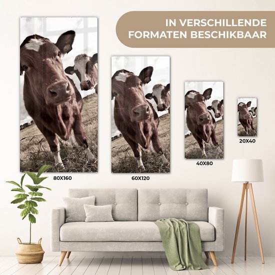 MuchoWow® Peinture sur verre 40x80 cm - Peinture sur verre acrylique - Tirage photo vaches sur un champ sépia - Photo sur verre - Peintures