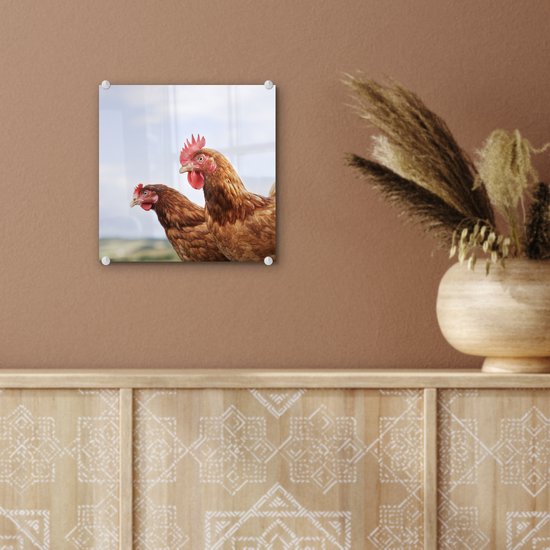 Peinture sur Verre - Gros plan de deux poulets - 20x20 cm - Peintures sur Verre Peintures - Photo sur Glas