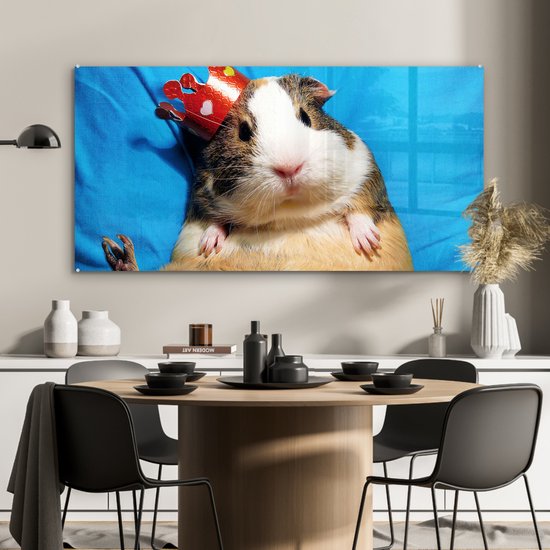 MuchoWow® Peinture sur verre 120x60 cm - Peinture sur verre - Cochon d'Inde - Drôle - Kroon - Enfants - Garçons - Filles - Enfant - Photo sur verre acrylique - Peintures