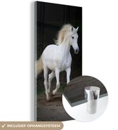 MuchoWow® Glasschilderij 60x120 cm - Schilderij acrylglas - Paarden - Zand - Donker - Foto op glas - Schilderijen