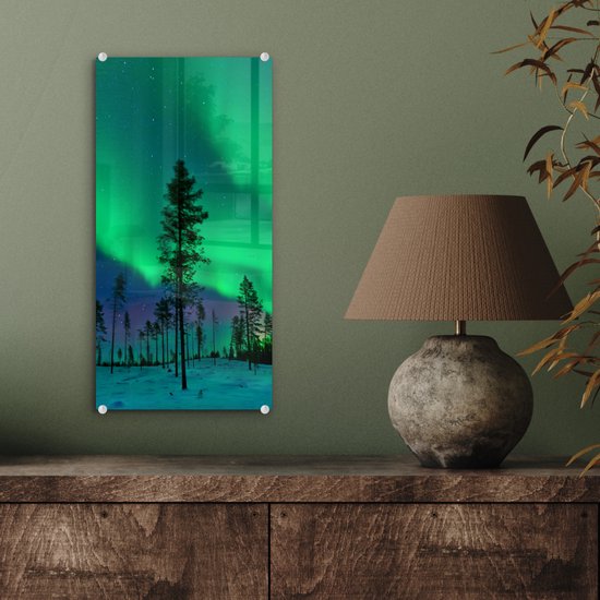 MuchoWow® Peinture sur verre 20x40 cm - Peinture sur verre acrylique - Aurores boréales - Suède - Arbre - Photo sur verre - Peintures