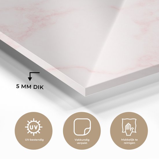 MuchoWow® Peinture sur verre 90x60 cm - Peinture sur verre acrylique - Marbre - Texture - Rose - Chic - Photo sur verre - Peintures