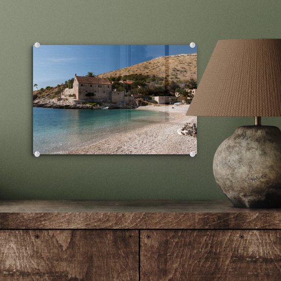® Glasschilderij 30x20 cm - Schilderij acrylglas - Klein strand van Hvar - Foto op glas - Muurdecoratie woonkamer - Wanddecoratie slaapkamer - Schilderijen