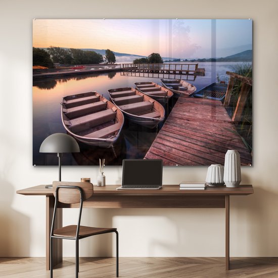 Peinture sur verre - Bateaux à la jetée du parc national de Brecon Beacons au Pays de Galles - 150x100 cm - Peintures sur plexiglas