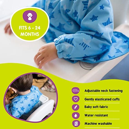 Vangslabbetje met mouwen - Full Body-slabbetje - Waterdichte babyslabbetje - Wasbaar - Extra zuignapjes voor bevestiging aan kinderstoelen - Speenslabbetje - BLW - Slabbetje met lange mouwen van $ — afbeelding 3