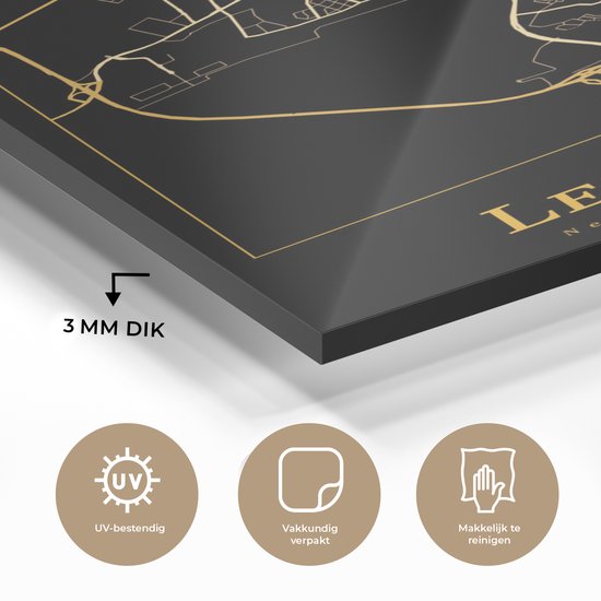 MuchoWow® Peinture sur verre 40x60 cm - Peinture sur verre acrylique - Carte - Leeuwarden - Simple - Or - Zwart - Photo sur verre - Peintures