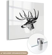 MuchoWow® Glasschilderij 90x90 cm - Schilderij acrylglas - Retro - Hert - Dieren - Foto op glas - Schilderijen