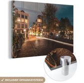MuchoWow® Peinture sur Verre - Amsterdam - Vélo - Maison - 150x100 cm - Peintures sur Verre Acrylique - Photo sur Glas