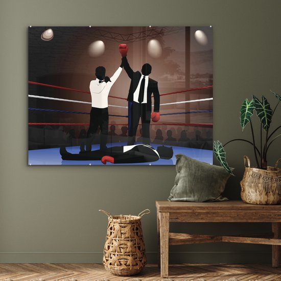 MuchoWow® Peinture sur verre 120x90 cm - Peinture sur verre acrylique - Une illustration de deux hommes d'affaires boxant - Photo sur verre - Peintures