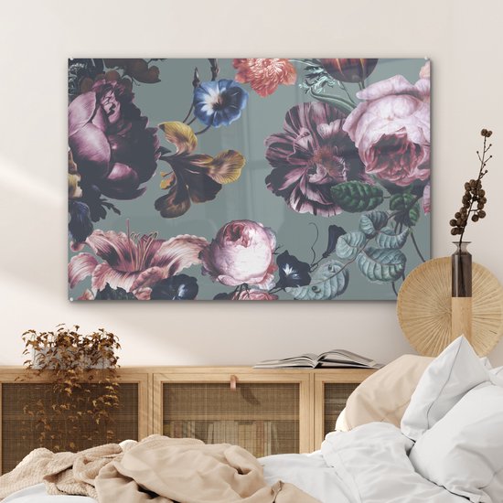 MuchoWow® Peinture sur Verre - Fleurs - Roses - Bouquet - 120x80 cm - Peintures sur Verre Peintures - Photo sur Glas