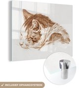 MuchoWow® Glasschilderij 40x30 cm - Schilderij acrylglas - Kop van een slapende kat - schilderij van Jean Bernard - Foto op glas - Schilderijen