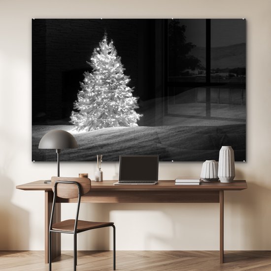 Peinture sur verre - Un sapin de Noël illuminé la nuit - noir et blanc - 180x120 cm - Peintures sur Verre Peintures - Photo sur Glas