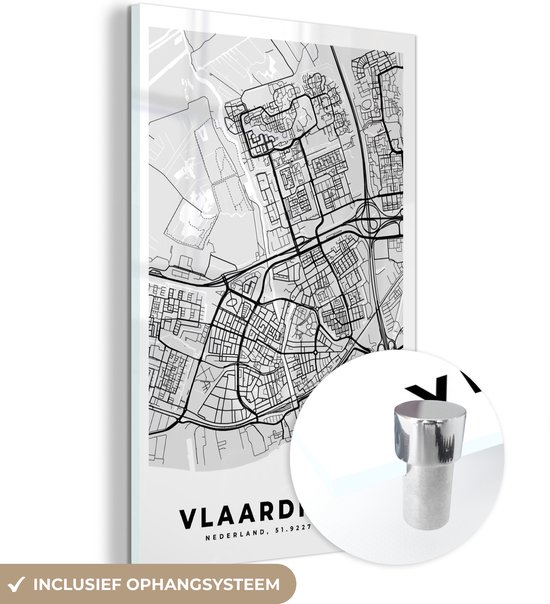 MuchoWow® Peinture sur verre 60x90 cm - Peinture sur verre acrylique - Plan de la ville - Vlaardingen - Grijs - Wit - Photo sur verre - Peintures - Carte