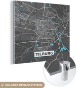 MuchoWow® Glasschilderij 50x50 cm - Schilderij acrylglas - Stadskaart - Tilburg - Grijs - Blauw - Foto op glas - Schilderijen - Plattegrond