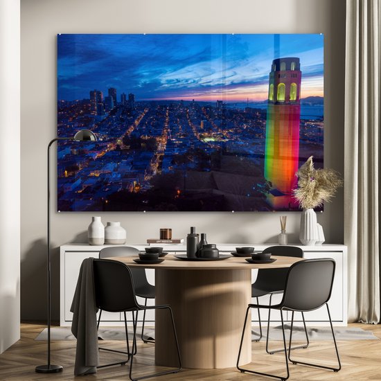 MuchoWow® Peinture sur verre 150x100 cm - Peinture sur verre acrylique - Tour aux couleurs de l'arc-en-ciel - Photo sur verre - Peintures