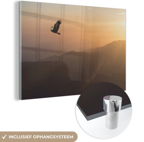 Aigle au coucher du soleil Glas 120x80 cm - Tirage photo sur Glas (décoration murale en plexiglas)