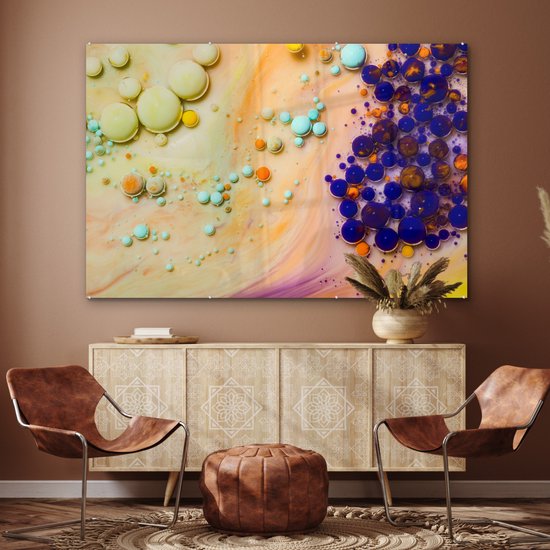 ® Glasschilderij 180x120 cm - Schilderij acrylglas - Melk - Inkt - Psychedelisch - Foto op glas - Muurdecoratie woonkamer - Wanddecoratie slaapkamer - Schilderijen