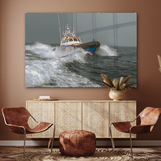 MuchoWow® Peinture sur verre - Un canot de sauvetage en mer - 150x100 cm - Peintures sur verre acrylique - Photo sur Glas