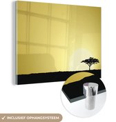 MuchoWow® Glasschilderij 120x90 cm - Schilderij acrylglas - Een illustratie van een Afrikaanse Safari als achtergrond - Foto op glas - Schilderijen