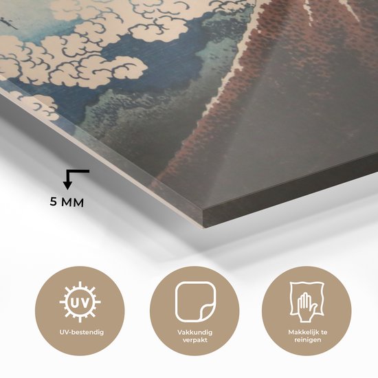 MuchoWow® Peinture sur verre 160x80 cm - Peinture sur verre acrylique - Orage sous le sommet de la montagne - Peinture de Kasushika Hokusai - Photo sur verre - Peintures