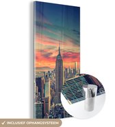 MuchoWow® Glasschilderij 20x40 cm - Schilderij acrylglas - New York - Manhattan - Empire State Building - Foto op glas - Schilderijen