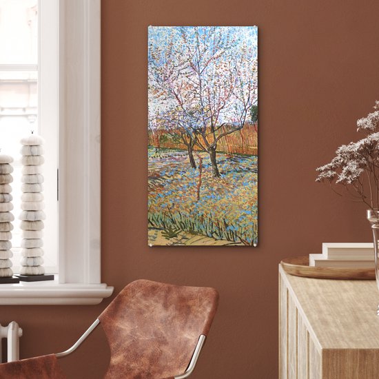 MuchoWow® Peinture sur verre 40x80 cm - Peinture acrylique sur verre - Pêcher en fleurs - Vincent van Gogh - Photo sur verre - Peintures