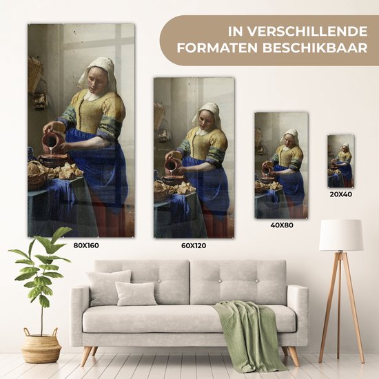 MuchoWow® Peinture sur Verre - La Laitière - Johannes Vermeer - 20x40 cm - Peintures sur Verre Acrylique - Photo sur Glas