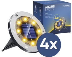 Q-Mate 4 x LED Solar Grondspot Zilver - Solar Tuinverlichting - Buitenlamp - Tuinverlichting op Zonne-Energie
