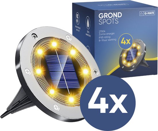 Q-Mate 4 x LED Solar Grondspot Zilver - Solar Tuinverlichting - Buitenlamp - Tuinverlichting op Zonne-Energie