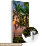 MuchoWow® Glasschilderij 40x80 cm - Schilderij acrylglas - Palmboom - Tropisch - Zee - Foto op glas - Schilderijen
