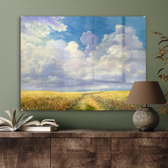 MuchoWow® Peinture sur verre 80x60 cm - Peinture sur verre acrylique - Été - Grain - Aquarelle - Photo sur verre - Peintures